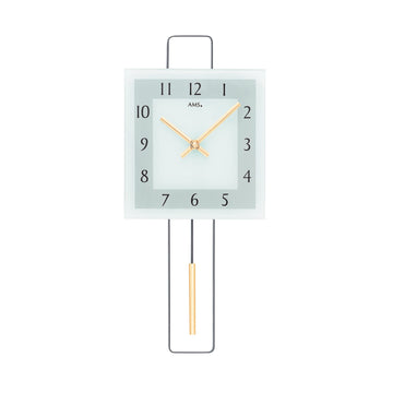Standuhren.com 🕰️ AMS W7505 Pendelwanduhr mit quadratischem Mineralglas-Zifferblatt und modernem Metall-Design