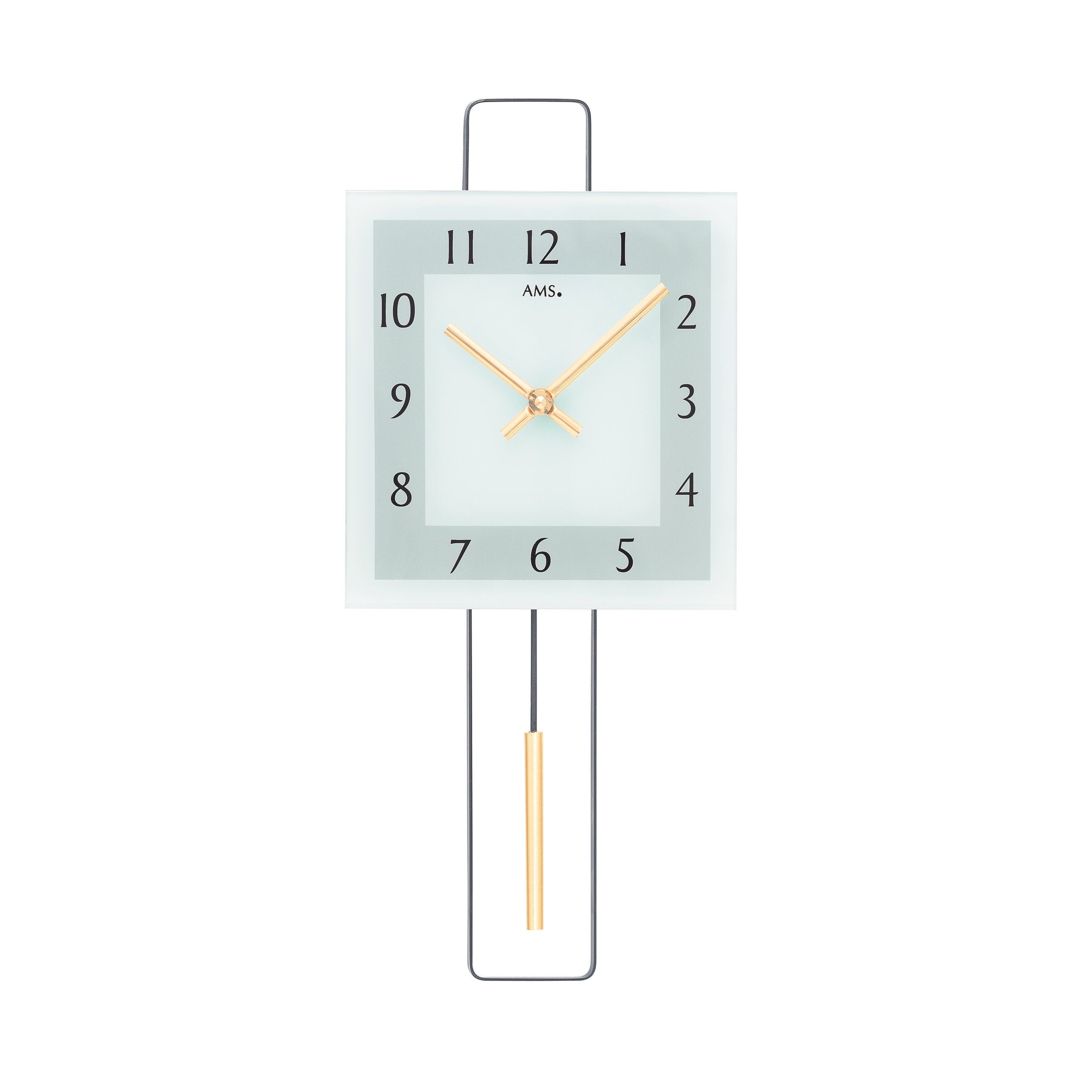 Standuhren.com 🕰️ AMS W7505 Pendelwanduhr mit quadratischem Mineralglas-Zifferblatt und modernem Metall-Design