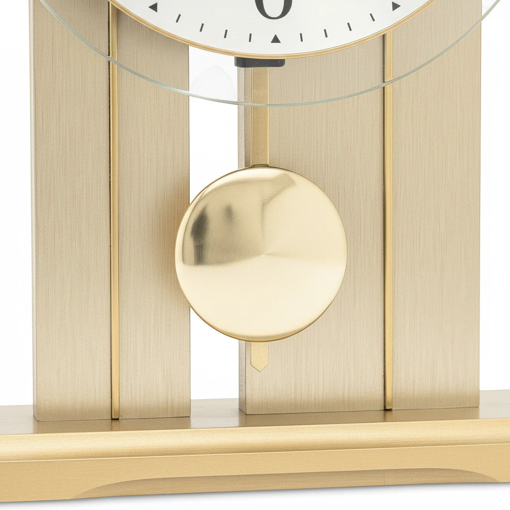 Standuhren.com 🕰️ Tischuhr AMS T1259 mit goldenem Pendel und elegantem Gehäuse in Messingoptik