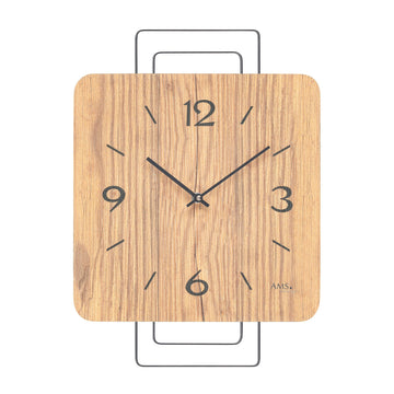 Standuhren.com 🕰️ AMS W9700 Wanduhr mit quadratischem Wildeiche-Zifferblatt und modernem Metallrahmen