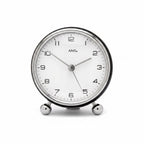 Standuhren.com 🕰️ AMS F5194 Funk-Tischuhr mit rundem Metallgehäuse in Schwarz-Silber und weißem Zifferblatt