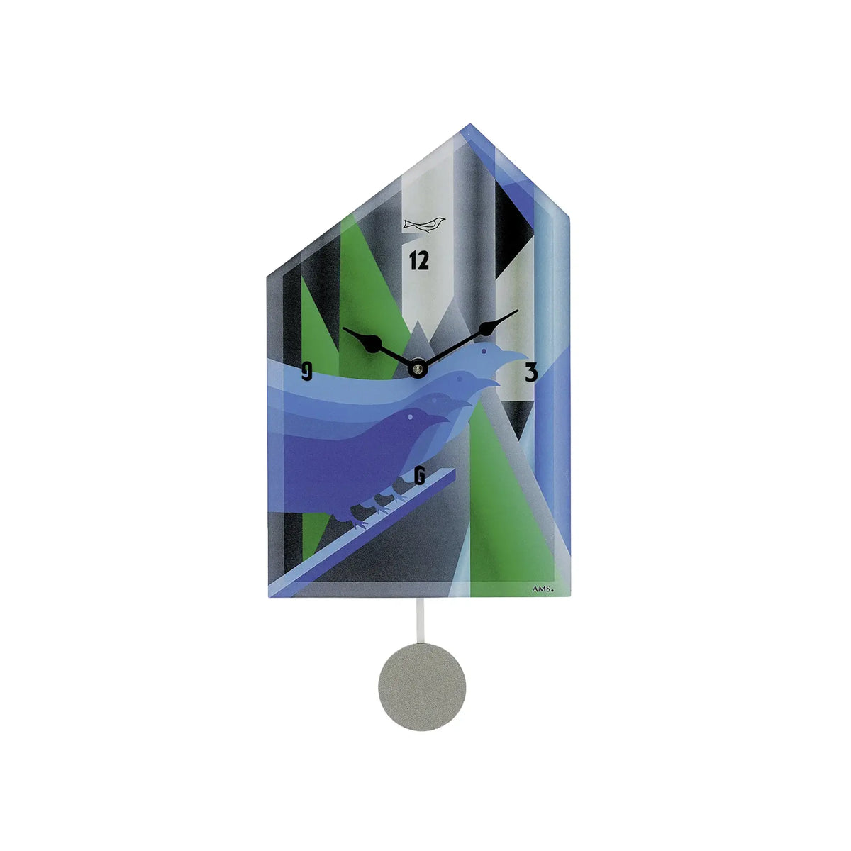 AMS W7494 Kuckucksuhr mit blauem Vogel-Design und Quarz-Pendelwerk